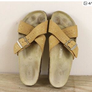 Birkenstock Slide Womens 40 Yellow Suede Sienna Rivets Studs Sandals